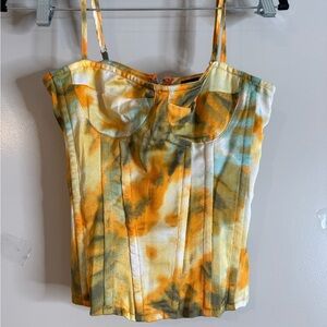 Tie-Dye Spaghetti Strap Corset - Orange and Green